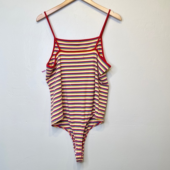 Madewell NWT Retro Rainbow Striped Spaghetti  Strap Ribbed Thong Bodysuit - Picture 5 of 12